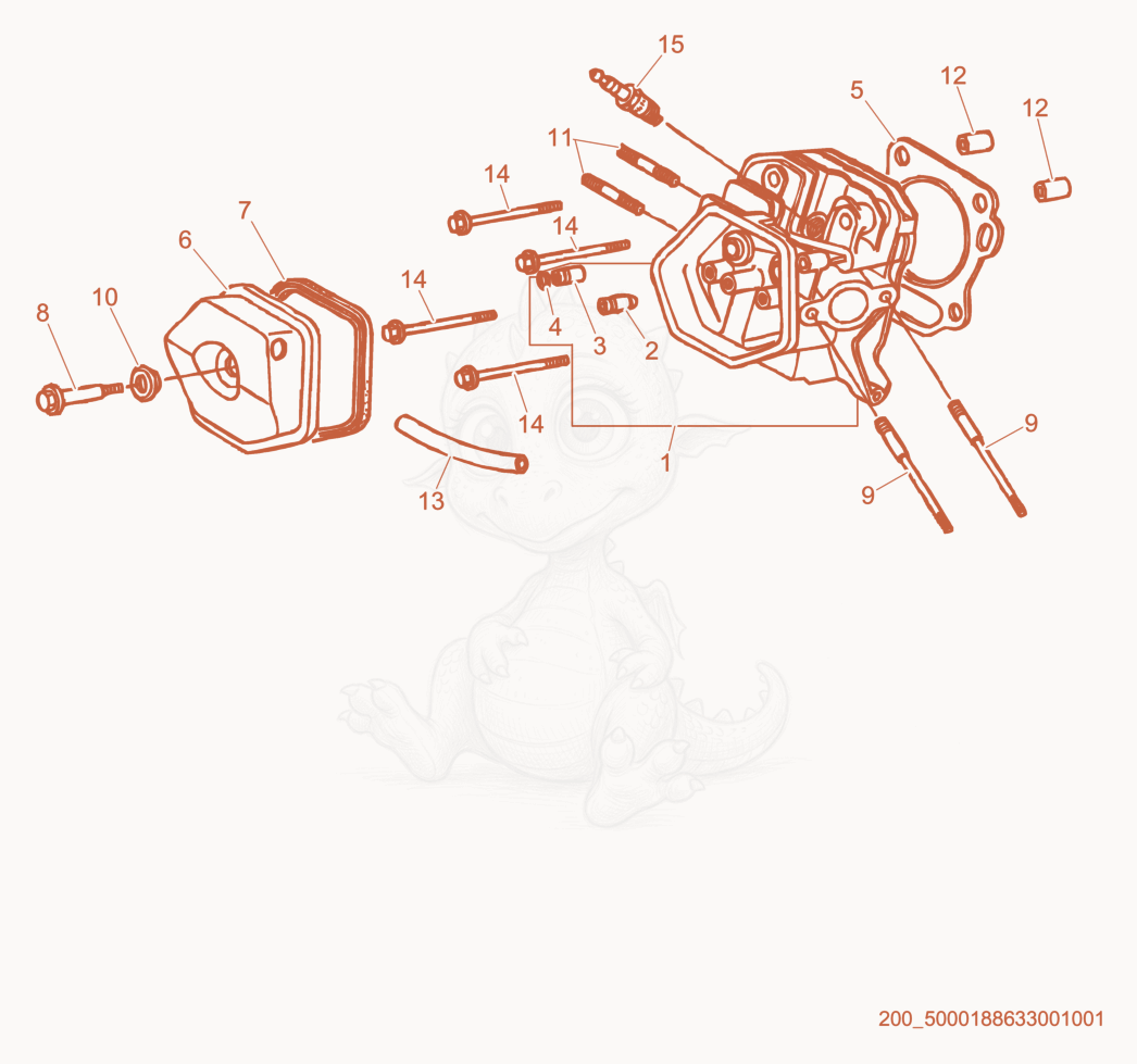 Exploded parts diagram of the Cylinder Head/Cover of a Wacker Neuson GP6600, with numbered balloons
