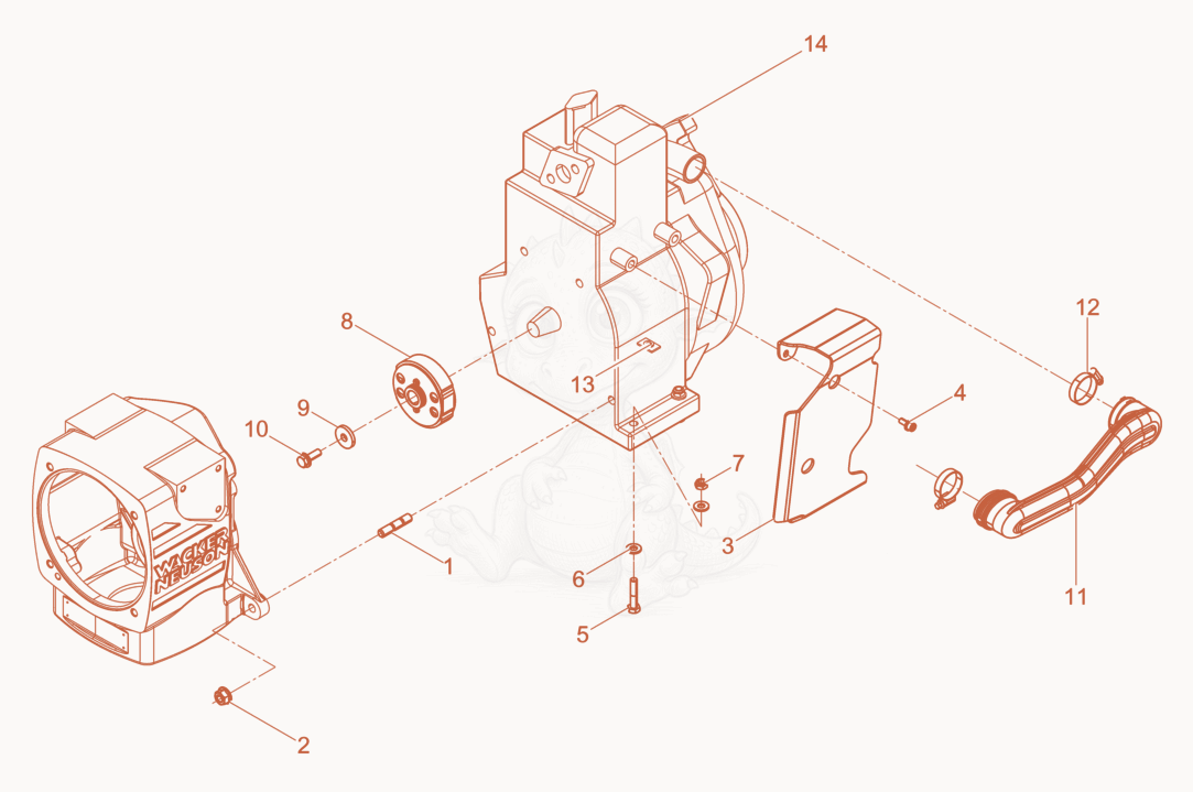 Exploded parts diagram of the mounting parts engine of a Wacker Neuson DS70Y13IN, with numbered balloons