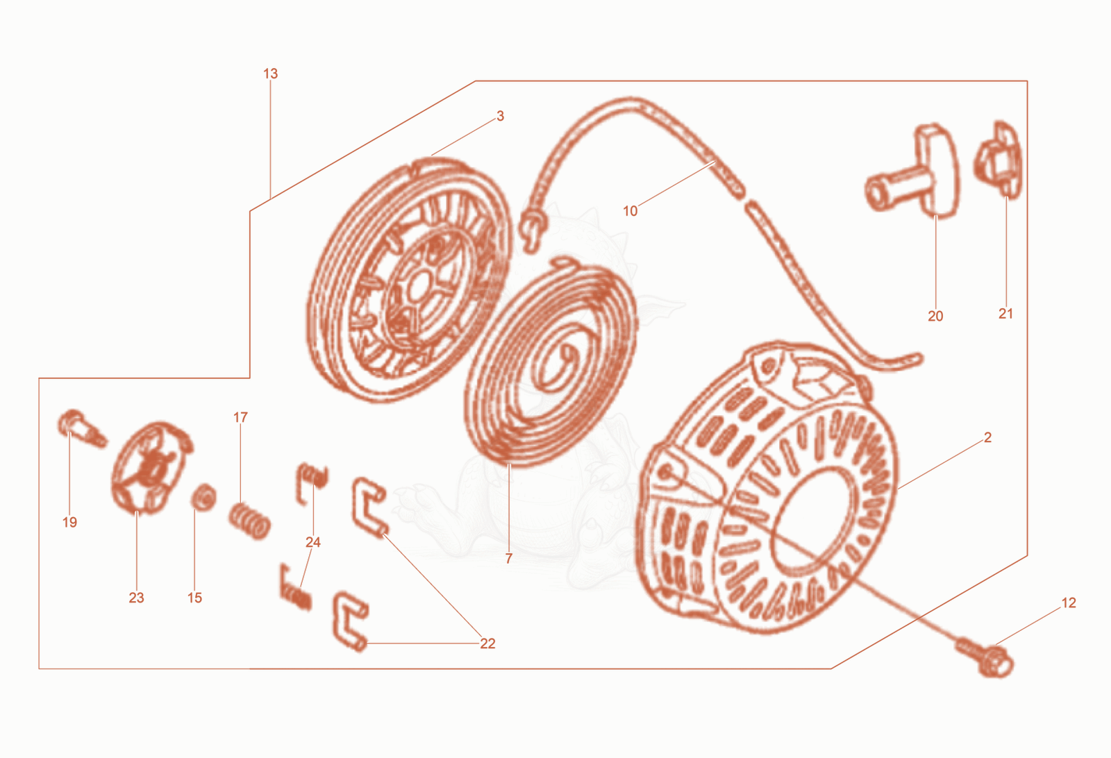 Exploded parts diagram of the Starter of a Wacker Neuson BPS1340AWS, with numbered balloons