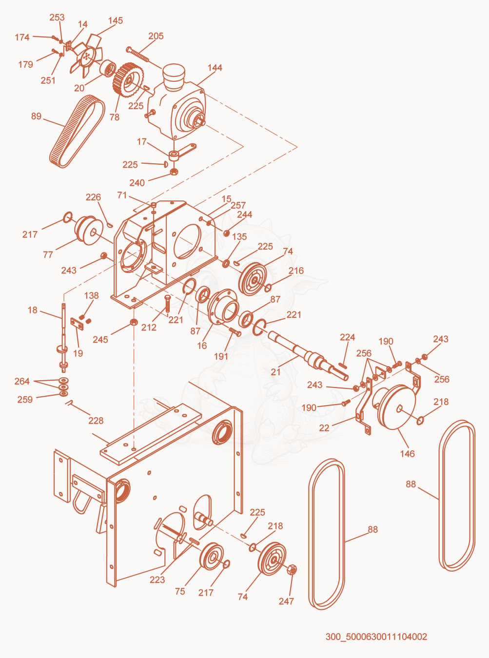 Exploded parts diagram of the Transmission cpl. of a Wacker Neuson RS800V, with numbered balloons