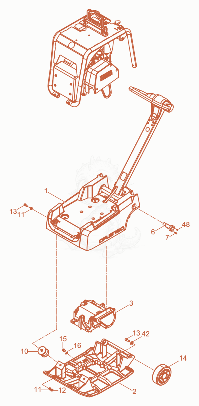 Exploded parts diagram of the Vibration Plate of a Wacker Neuson DPU3750HETS, with numbered balloons