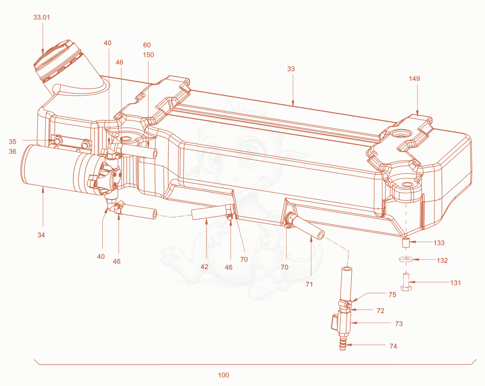 Exploded parts diagram of the additive sprinkling of a Wacker Neuson RD45-140C, with numbered balloons
