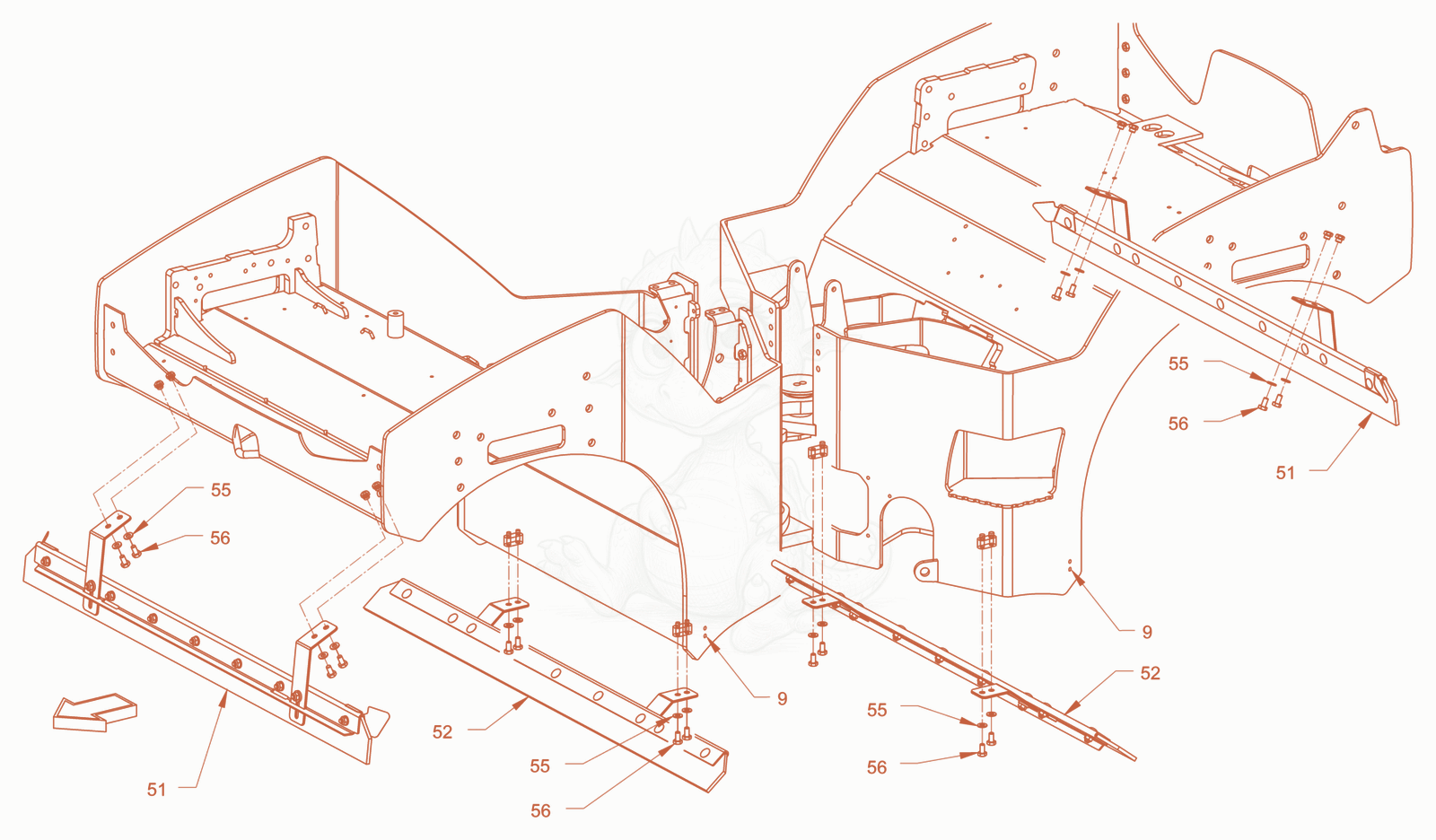 Exploded parts diagram of the Rigid scraper of a Wacker Neuson RD40-130, with numbered balloons