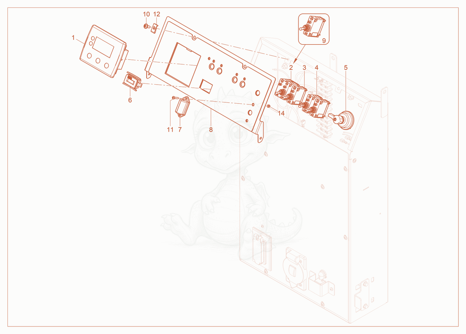 Exploded parts diagram of the Control Panel, Auto Start of a Wacker Neuson LTV4L, with numbered balloons