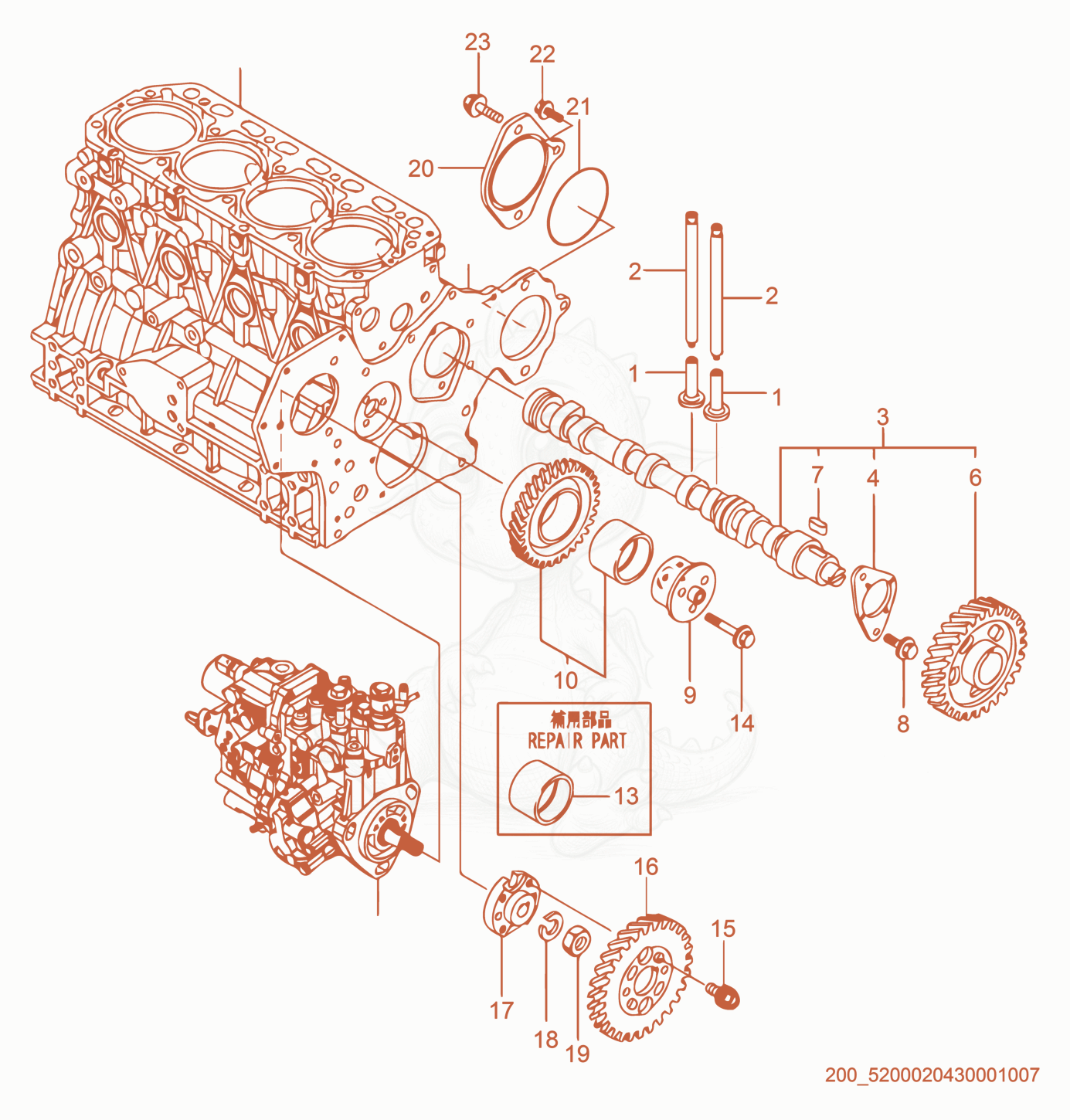 Exploded parts diagram of the Camshaft of a Wacker Neuson APT4S, with numbered balloons