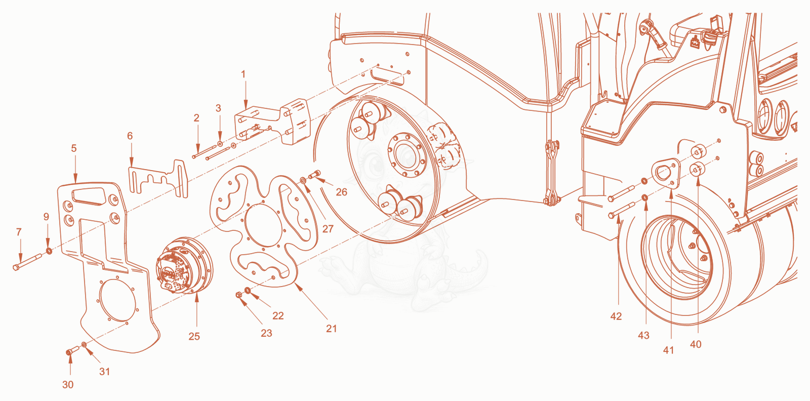 Exploded parts diagram of the mounting of a Wacker Neuson RD28-120C, with numbered balloons
