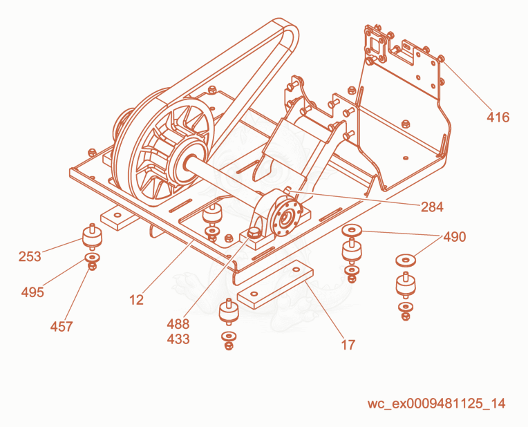 Exploded parts diagram of the Engine Mounting of a Wacker Neuson CRT48-31V-ES-E, with numbered balloons