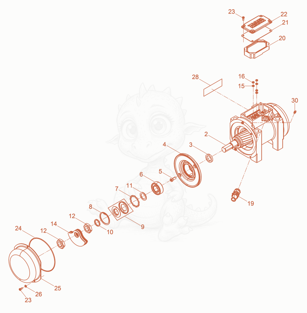 Exploded parts diagram of the External Vibrator cpl. of a Wacker Neuson AR64/9/042, with numbered balloons