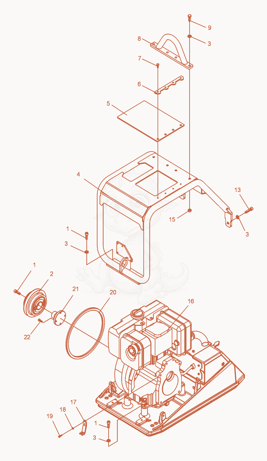 Exploded parts diagram of the Upper Mass cpl. of a Wacker Neuson DPU6055, with numbered balloons