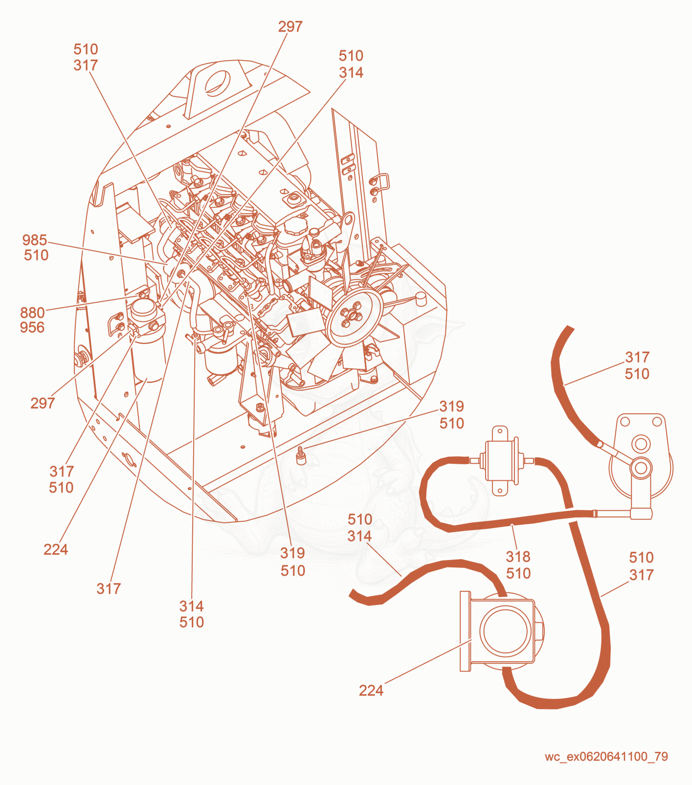 Exploded parts diagram of the Fuel/Water Separator of a Wacker Neuson G25, with numbered balloons