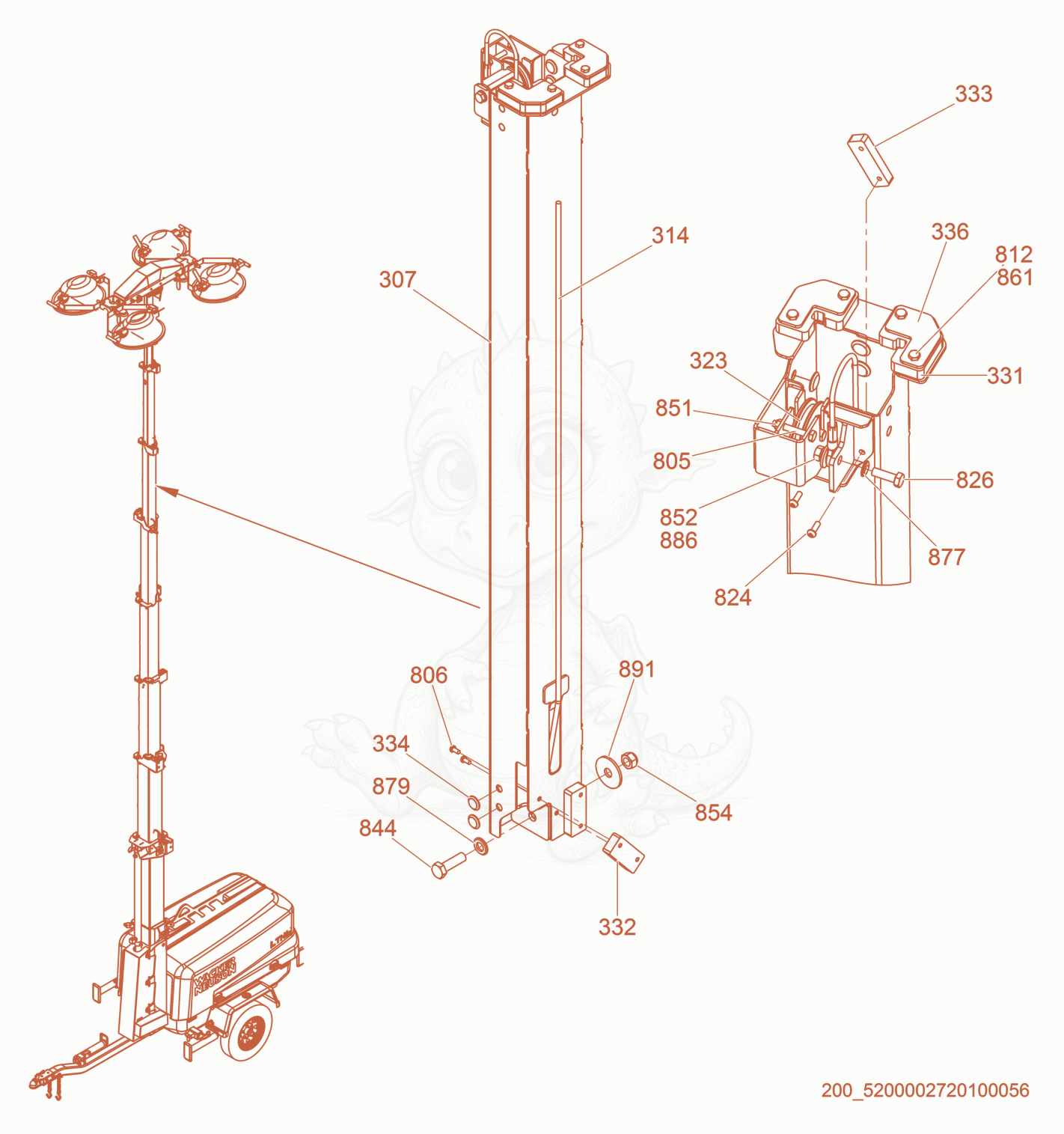 Exploded parts diagram of the Tower section 6 of a Wacker Neuson LTW20Z3-V, with numbered balloons