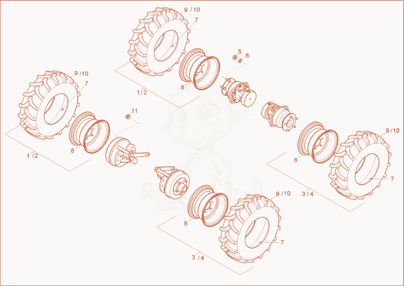 Despiece del WHEELS de una máquina Wacker Neuson 1601, con globos numerados
