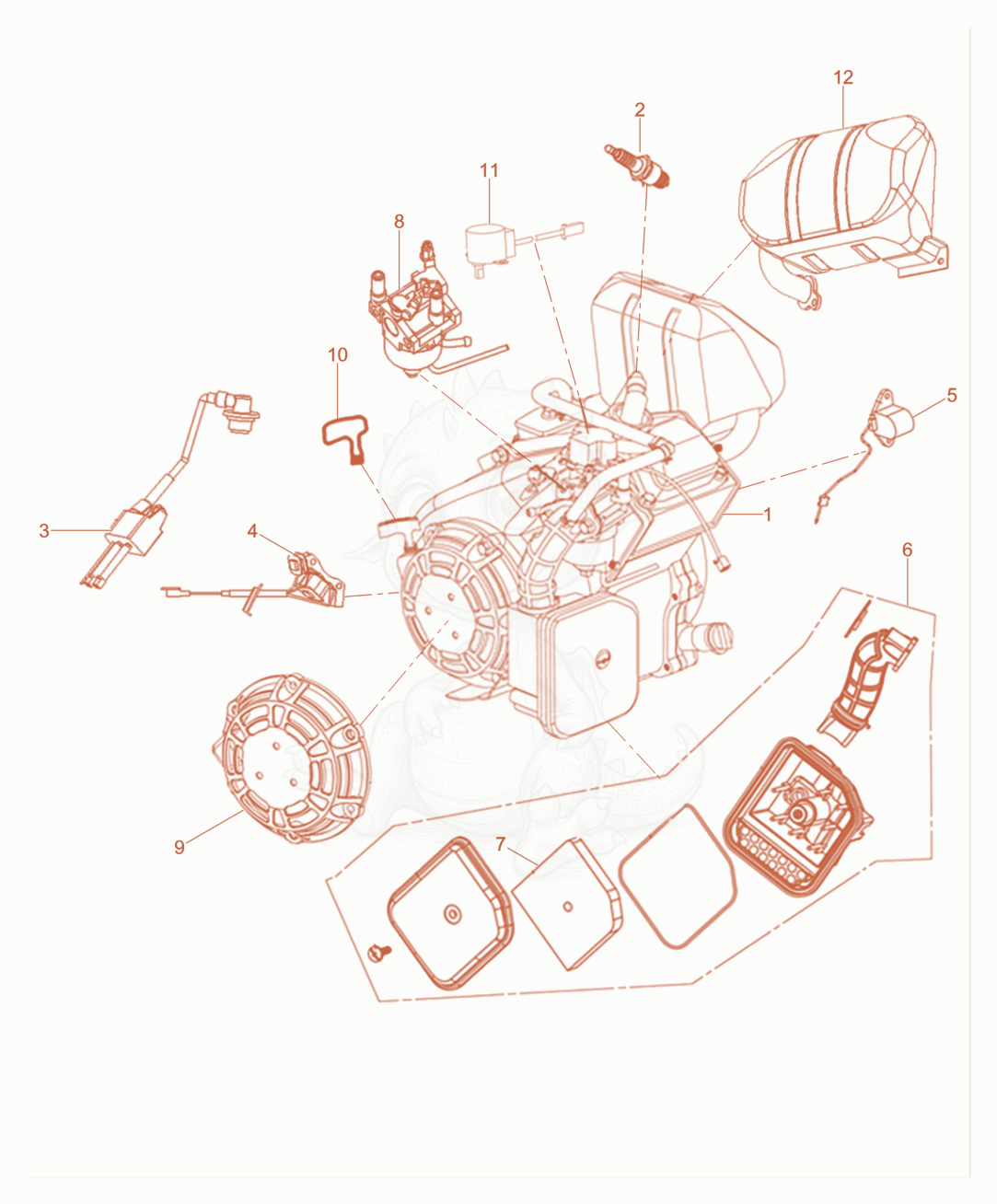 Exploded parts diagram of the Engine of a Wacker Neuson MG2I-CE, with numbered balloons