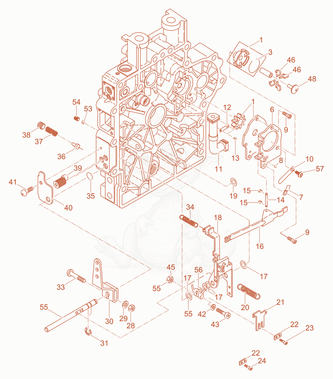 Exploded parts diagram of the Oil pump, governor, speed control of a Wacker Neuson DPU6260HEHCB+, with numbered balloons