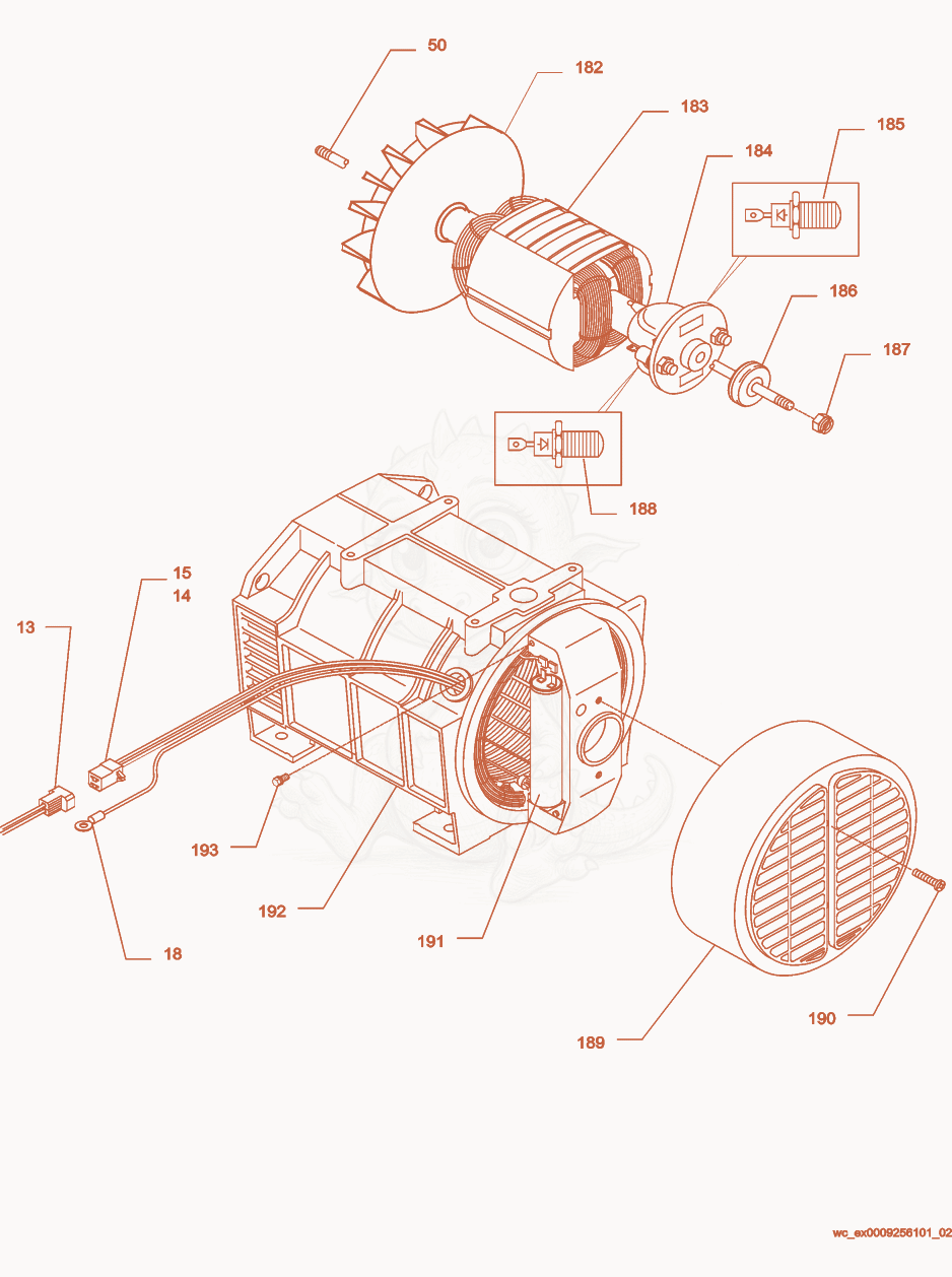 Exploded parts diagram of the Generator Front of a Wacker Neuson G2.5A, with numbered balloons