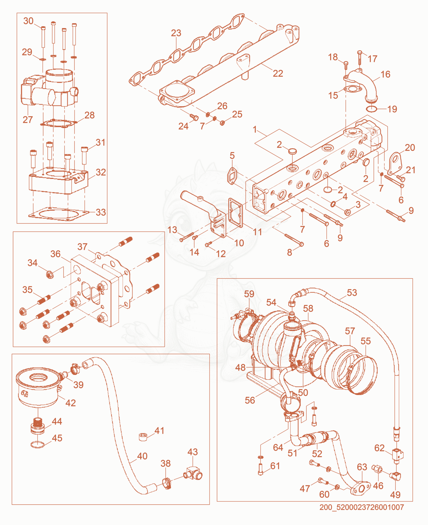 Exploded parts diagram of the Manifold cpl. of a Wacker Neuson GN165, with numbered balloons