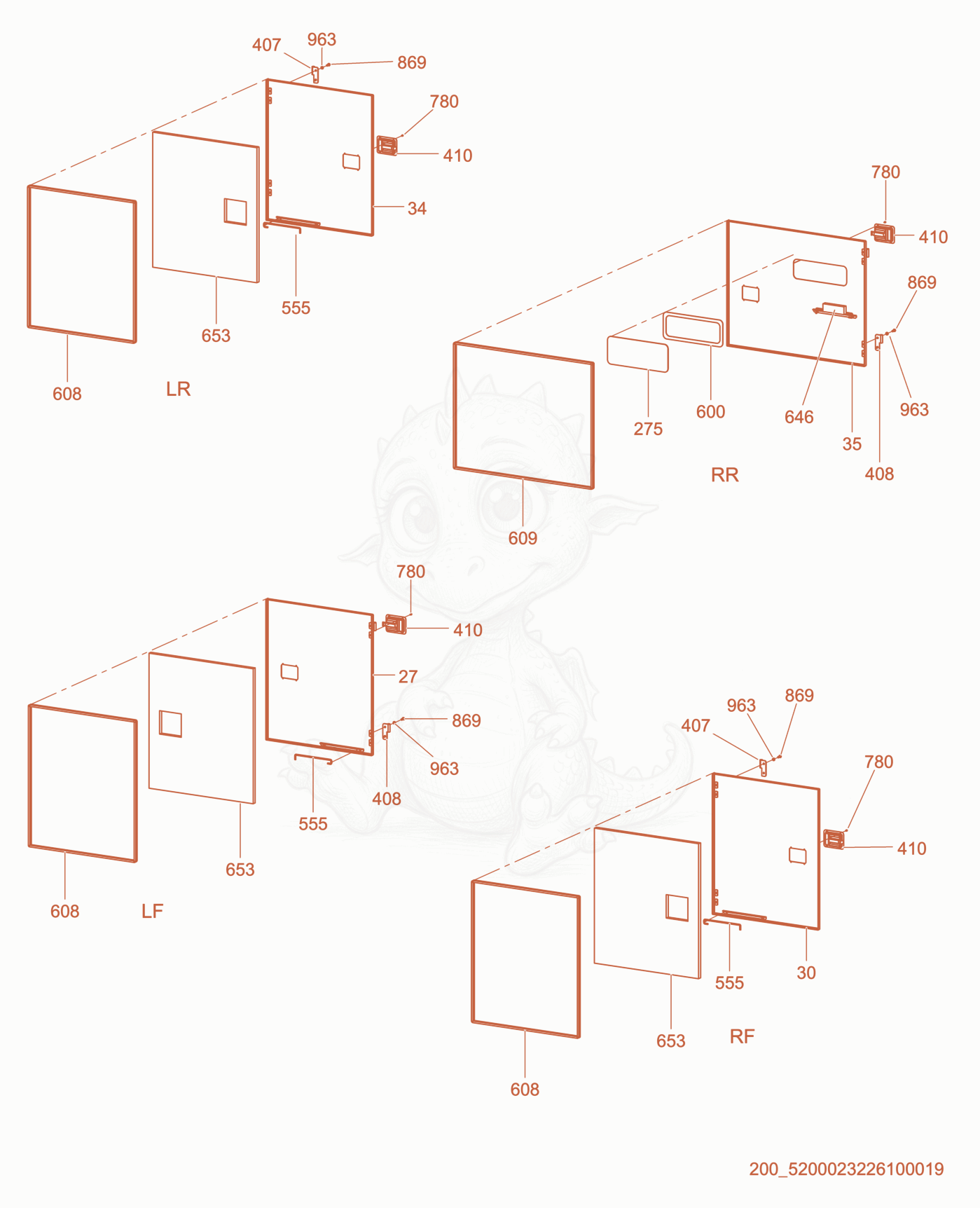Exploded parts diagram of the Doors cpl. of a Wacker Neuson G70, with numbered balloons