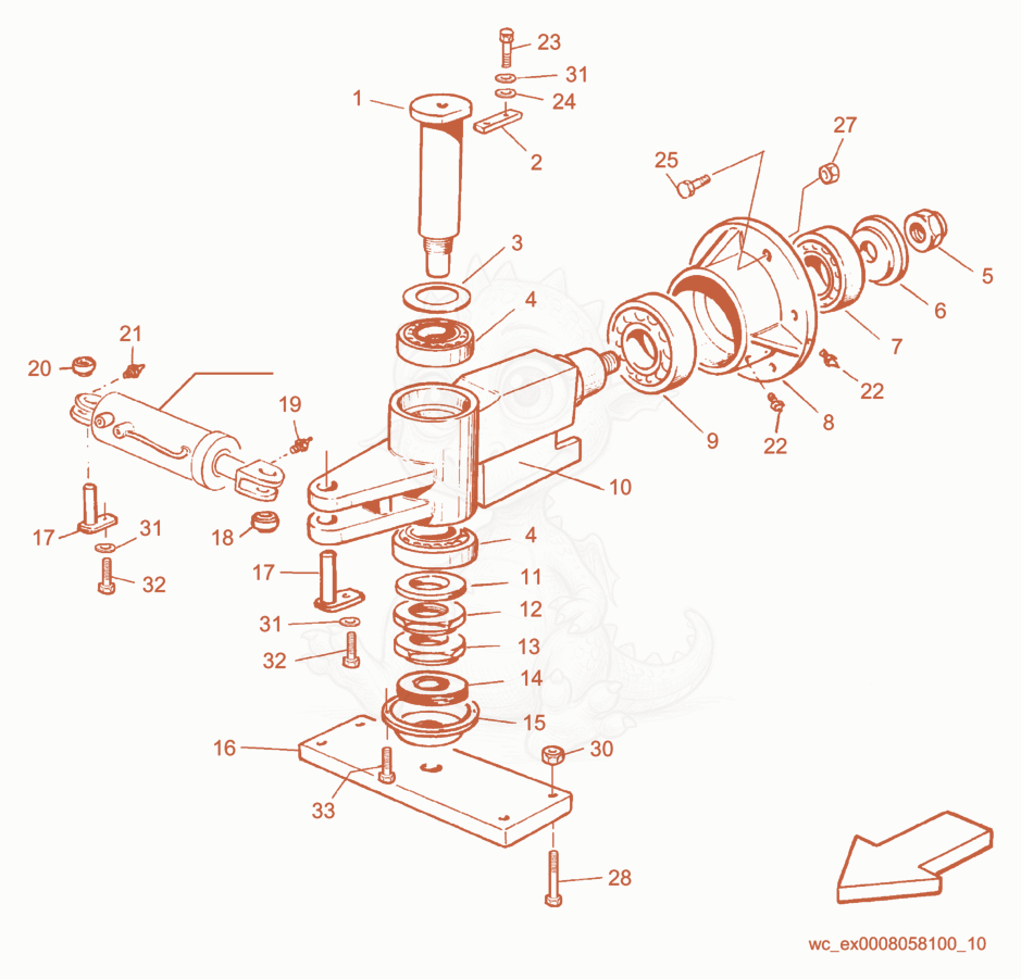 Exploded parts diagram of the Steering System Central Articulation of a Wacker Neuson RD25, with numbered balloons