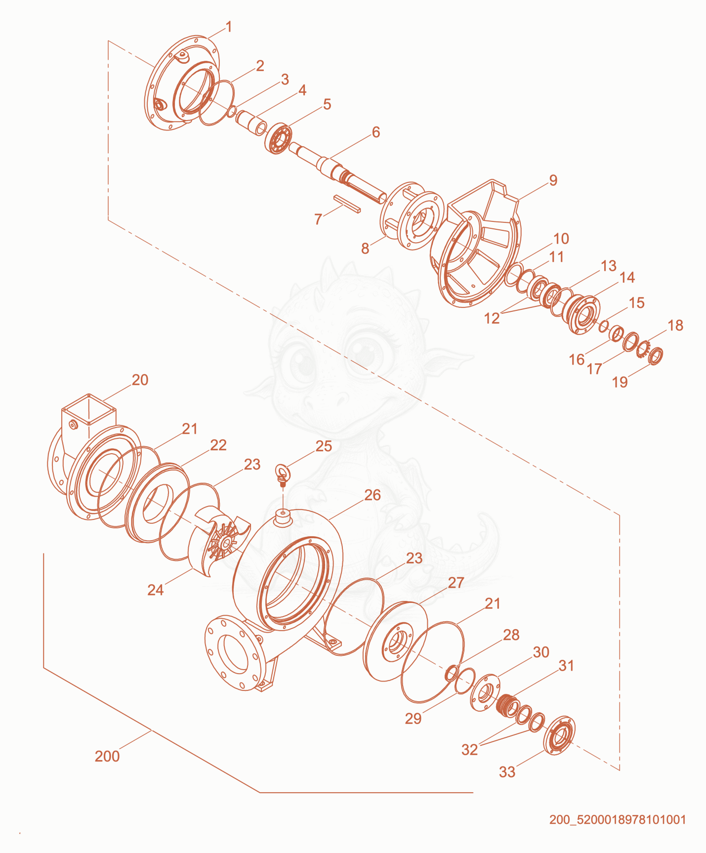 Exploded parts diagram of the Pump Components of a Wacker Neuson APT6S, with numbered balloons