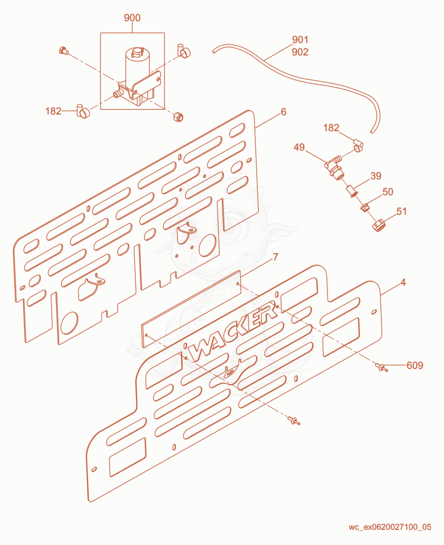 Exploded parts diagram of the Water System Kit of a Wacker Neuson CRT36-25K-H, with numbered balloons
