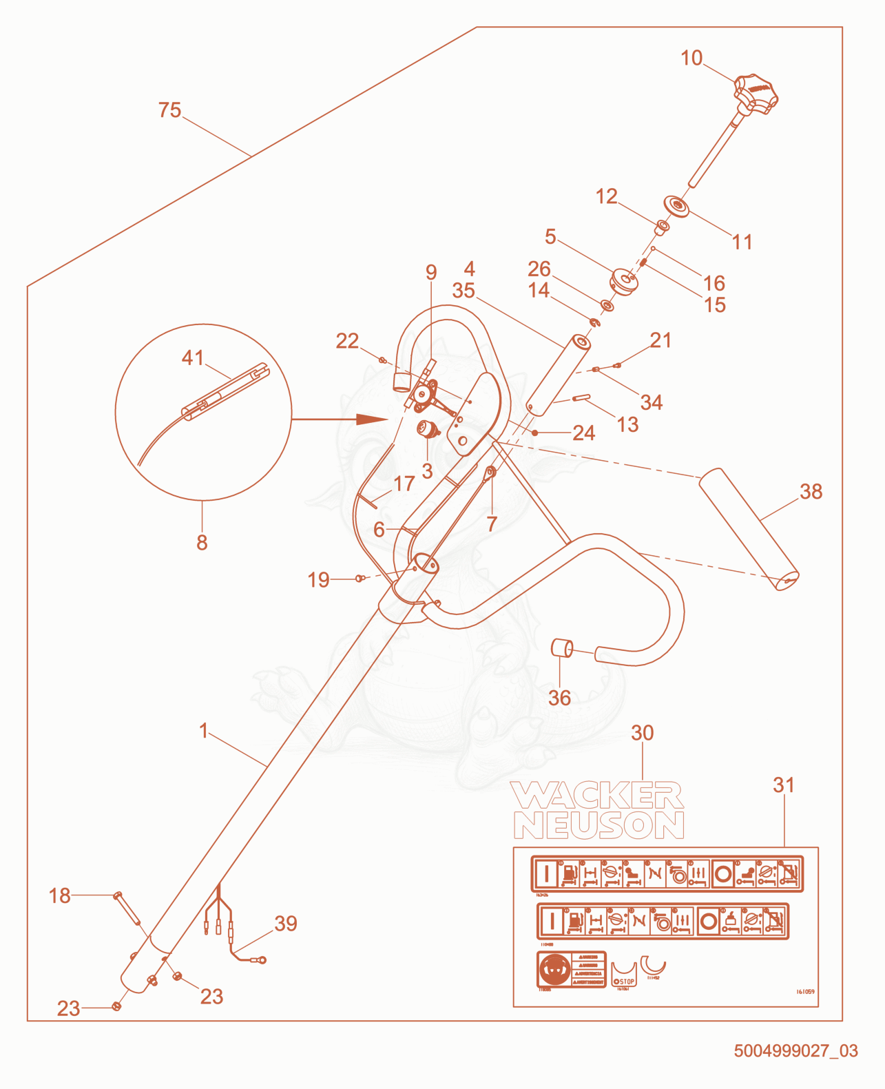 Despiece del Handle-Twist de una máquina Wacker Neuson CT36-5A-C, con globos numerados