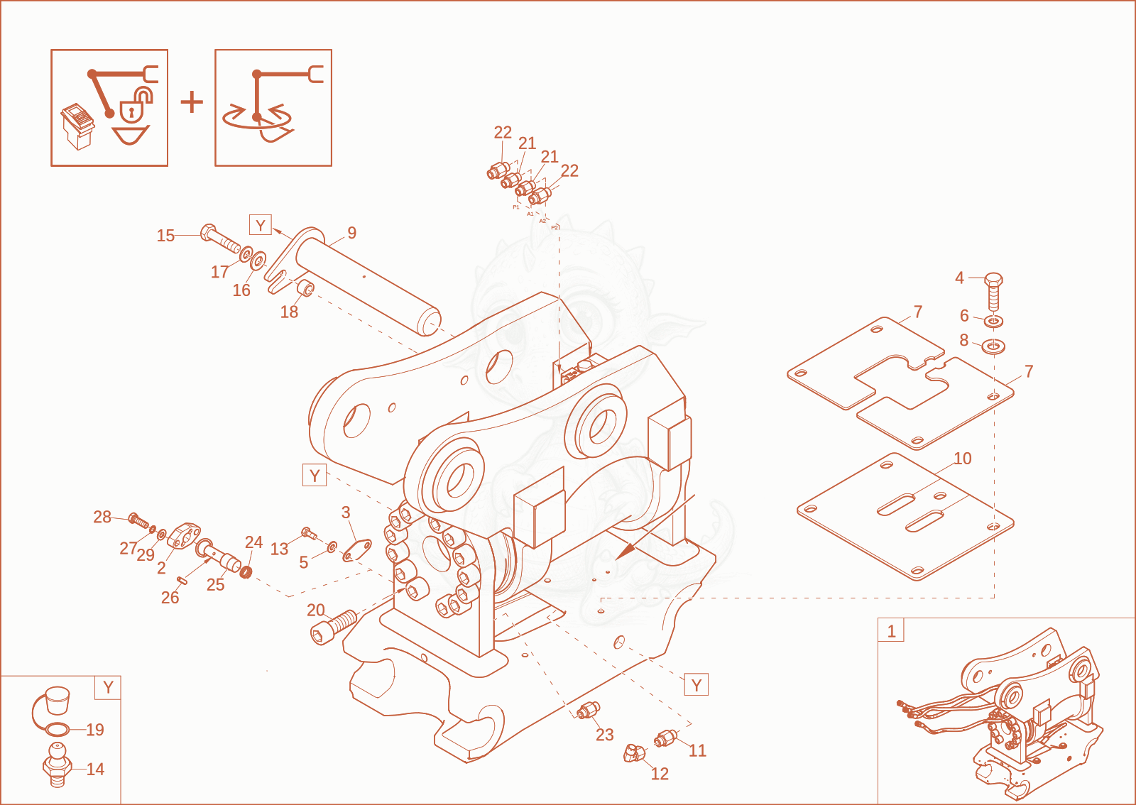 Exploded parts diagram of the Easy Lock Powertlit (Option) of a Wacker Neuson EZ80, with numbered balloons