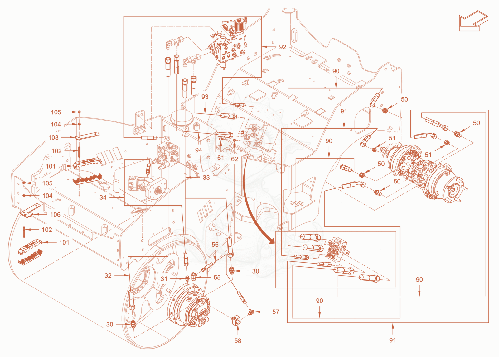 Exploded parts diagram of the advance drive of a Wacker Neuson RD28-120CE, with numbered balloons