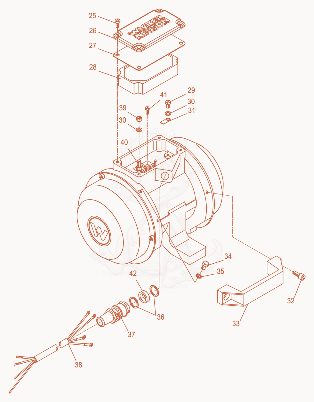 Exploded parts diagram of the External Vibrator cpl. of a Wacker Neuson AR52/6/250, with numbered balloons