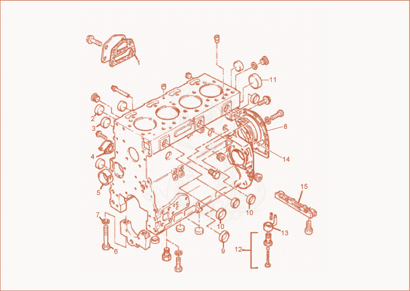 Exploded parts diagram of the cylinder block of a Wacker Neuson 6001, with numbered balloons