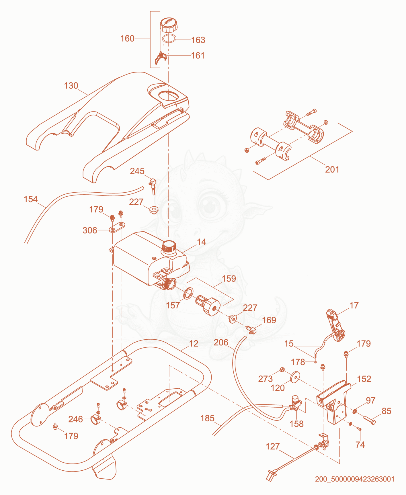 Exploded parts diagram of the Guide Handle cpl. of a Wacker Neuson BS65-VEU, with numbered balloons