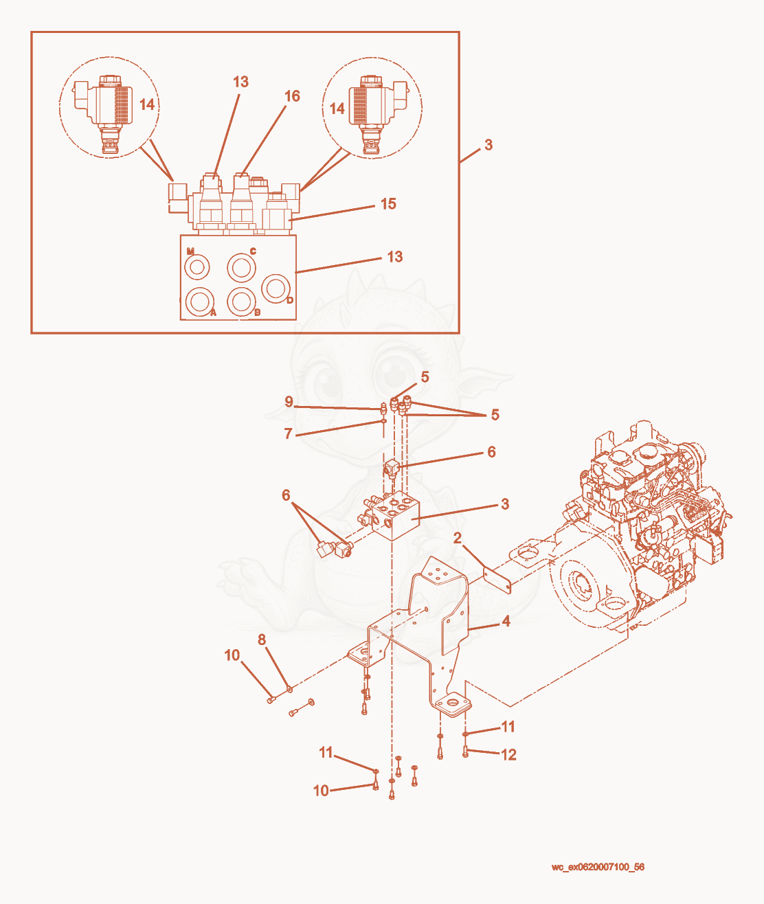 Exploded parts diagram of the Hydraulic Manifold of a Wacker Neuson RD27-120, with numbered balloons