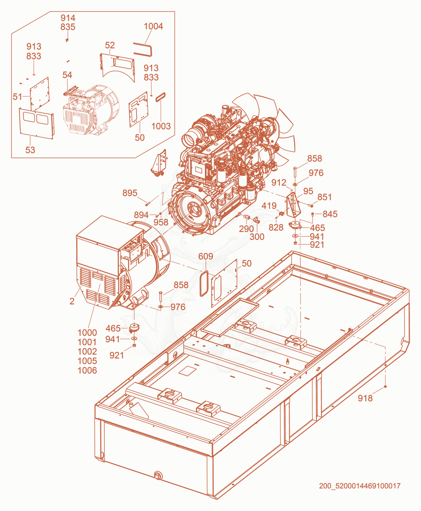 Exploded parts diagram of the Generator/Engine of a Wacker Neuson G150, with numbered balloons