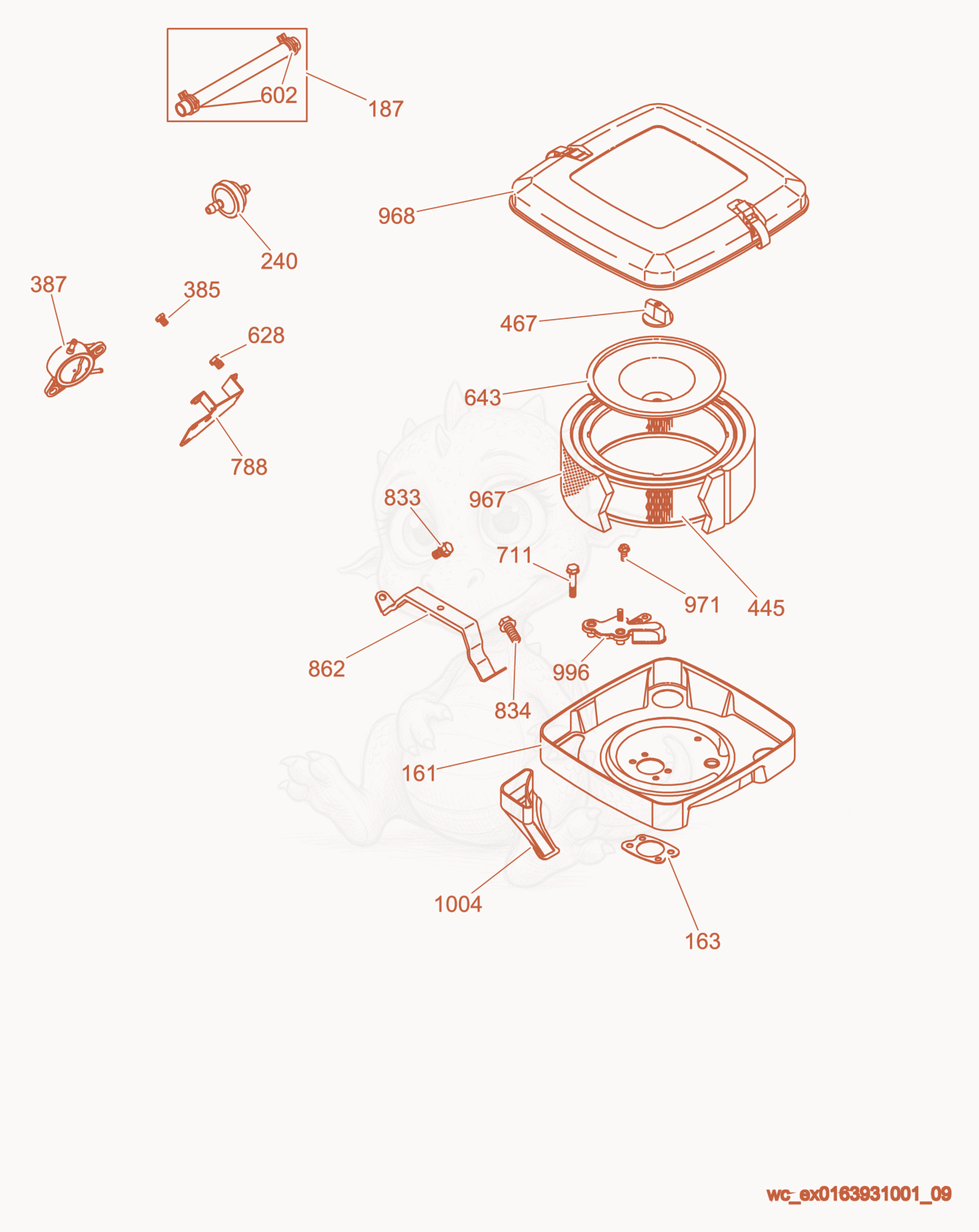 Exploded parts diagram of the Air Cleaner of a Wacker Neuson GPS9700, with numbered balloons