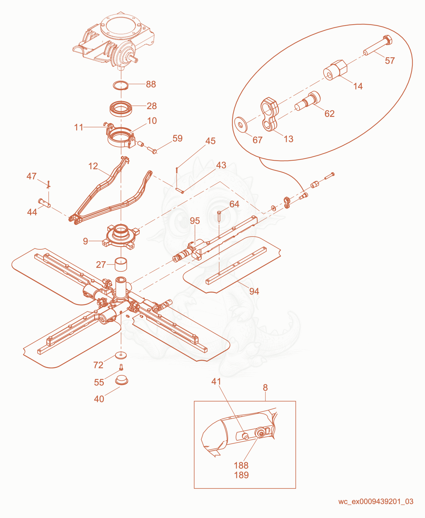Exploded parts diagram of the Blade Mechanism of a Wacker Neuson CT36-9, with numbered balloons