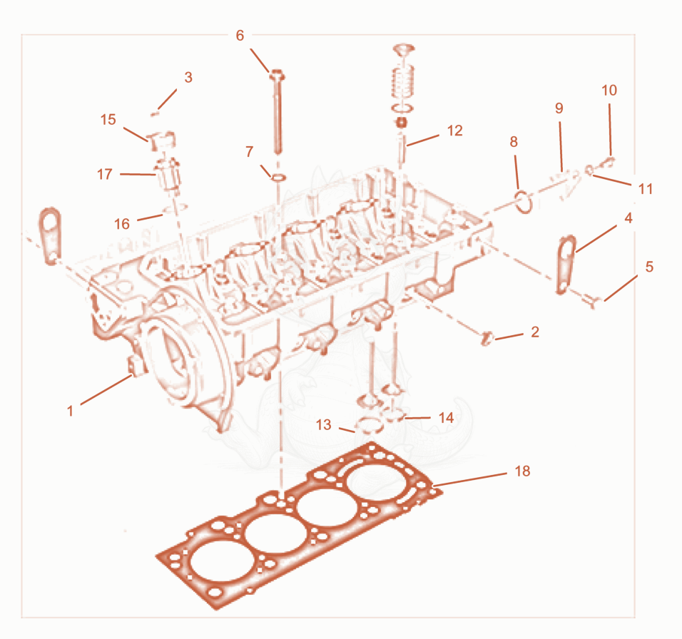 Despiece del CYLINDER HEAD de una máquina Wacker Neuson PT6LT, con globos numerados