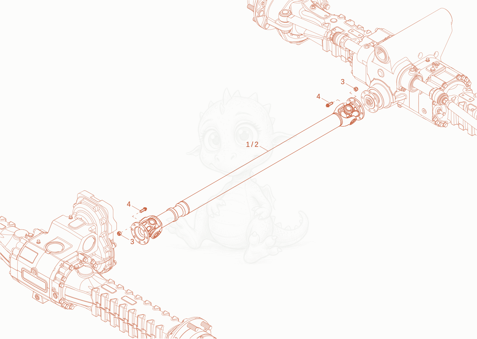 Exploded parts diagram of the Cardan shaft of a Wacker Neuson EW100-2, with numbered balloons