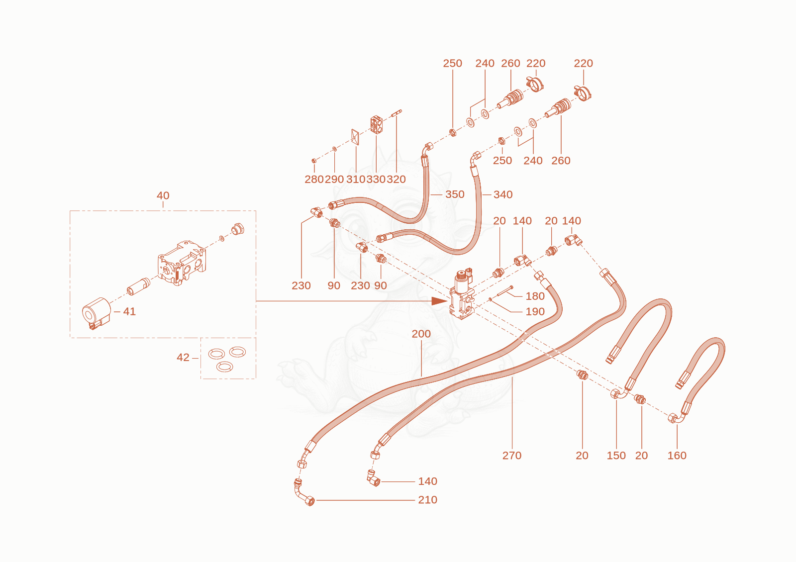 Exploded parts diagram of the AUXILARY HYDRAULICS of a Wacker Neuson TH412(T01-01), with numbered balloons