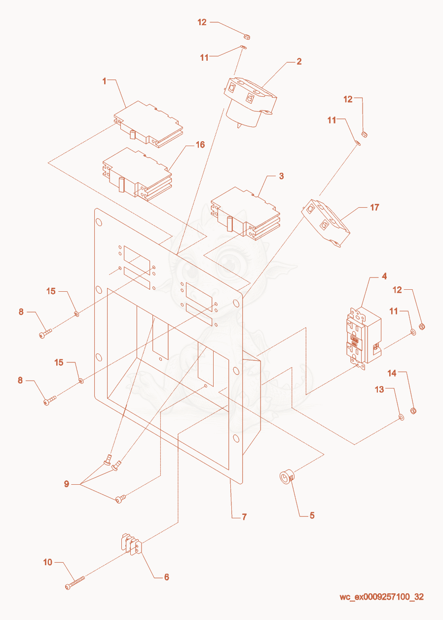 Exploded parts diagram of the Receptacle Panel cpl. of a Wacker Neuson G25, with numbered balloons