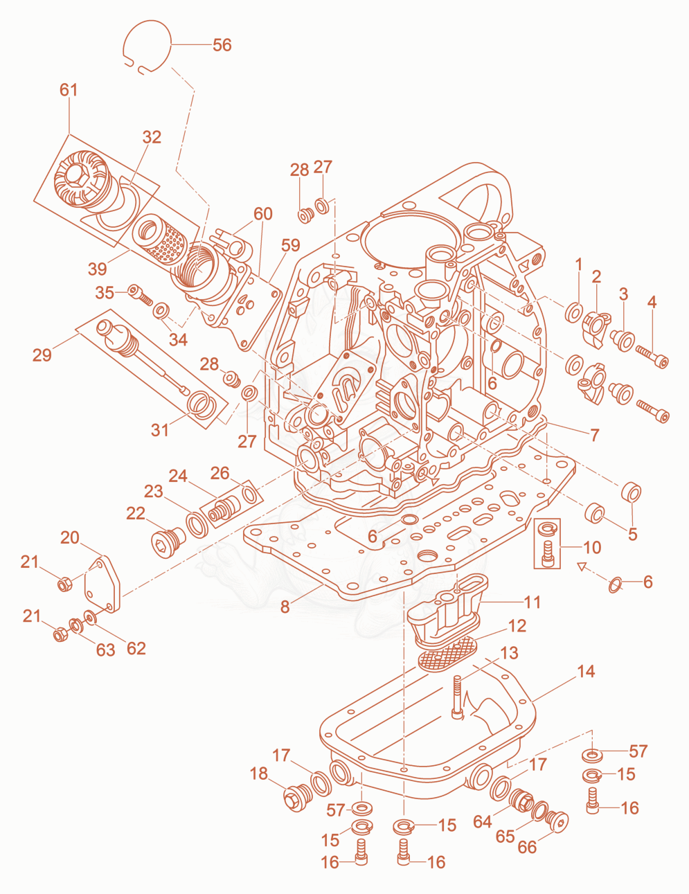 Exploded parts diagram of the Crankcase cpl. of a Wacker Neuson DPU4545HECHUS, with numbered balloons