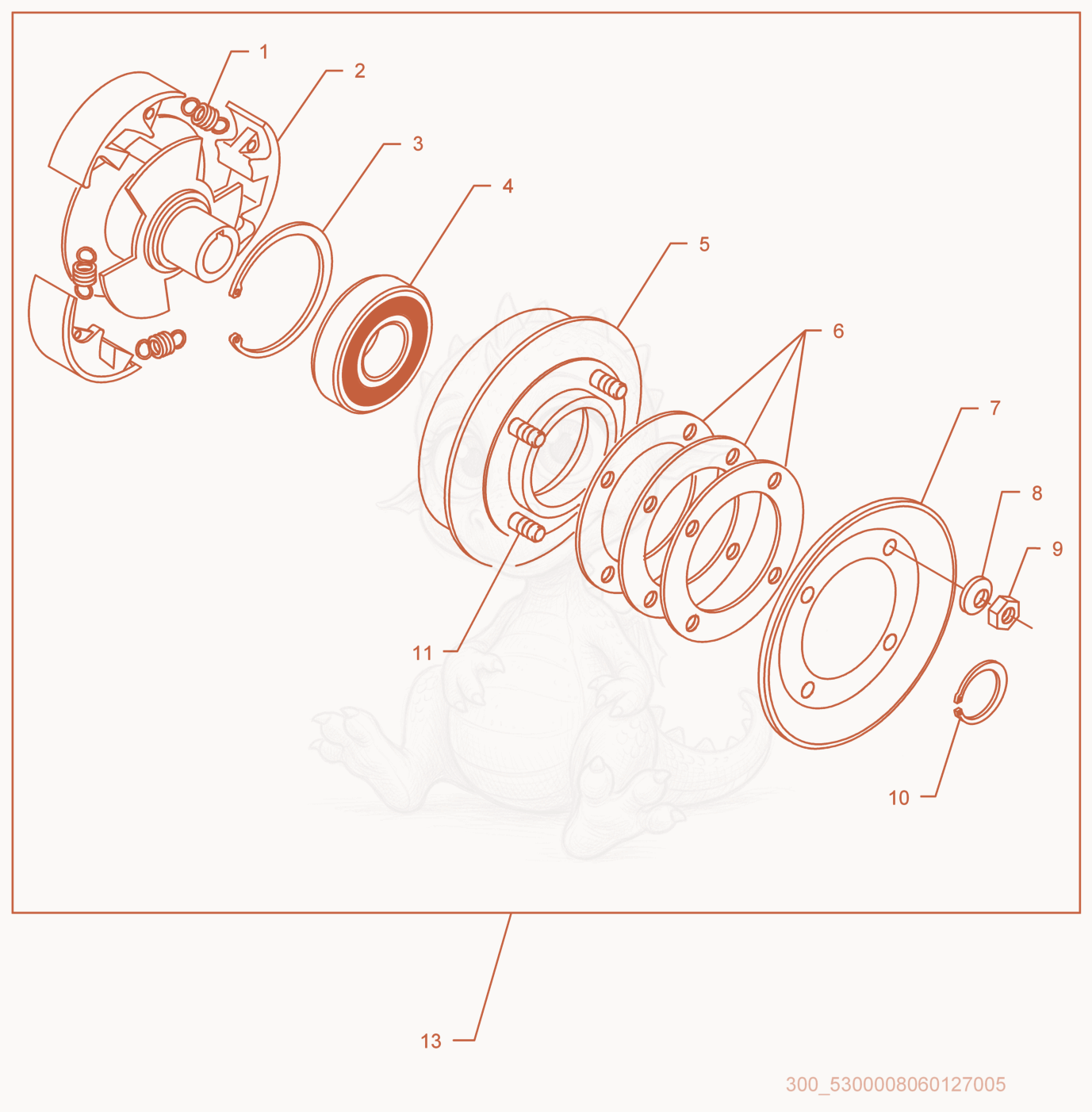 Despiece del Clutch cpl. de una máquina Wacker Neuson WP1540AW, con globos numerados