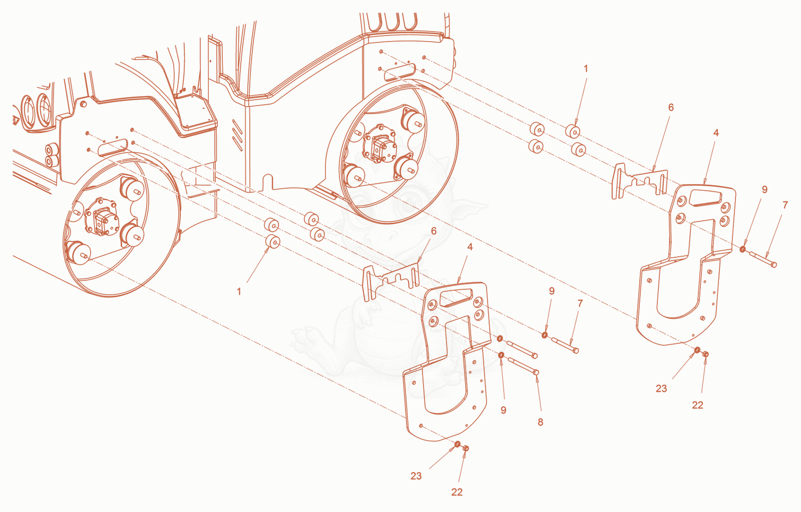 Exploded parts diagram of the suspension of a Wacker Neuson RD24-100.3, with numbered balloons