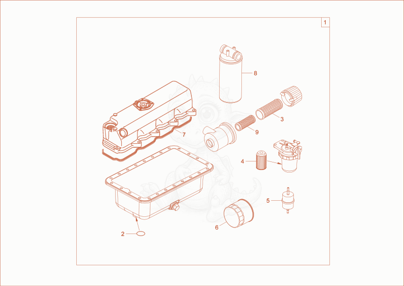 Exploded parts diagram of the maintenance package (500h) of a Wacker Neuson DT25, with numbered balloons