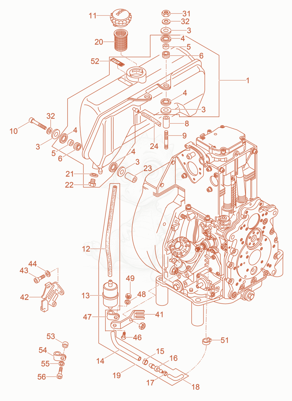 Exploded parts diagram of the Fuel Tank of a Wacker Neuson DPU5545HEHUS, with numbered balloons