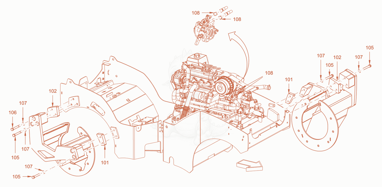 Exploded parts diagram of the mounting of a Wacker Neuson RD18-100.3, with numbered balloons