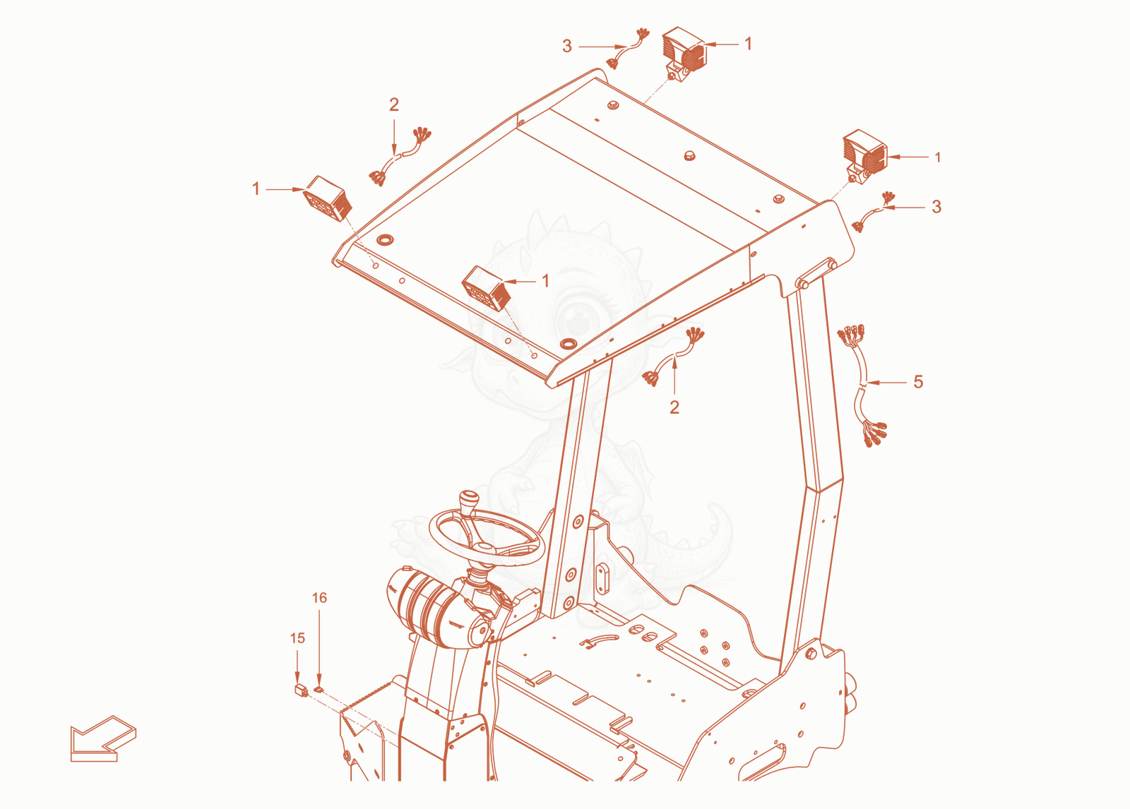 Exploded parts diagram of the additional lighting of a Wacker Neuson RD28-120C, with numbered balloons