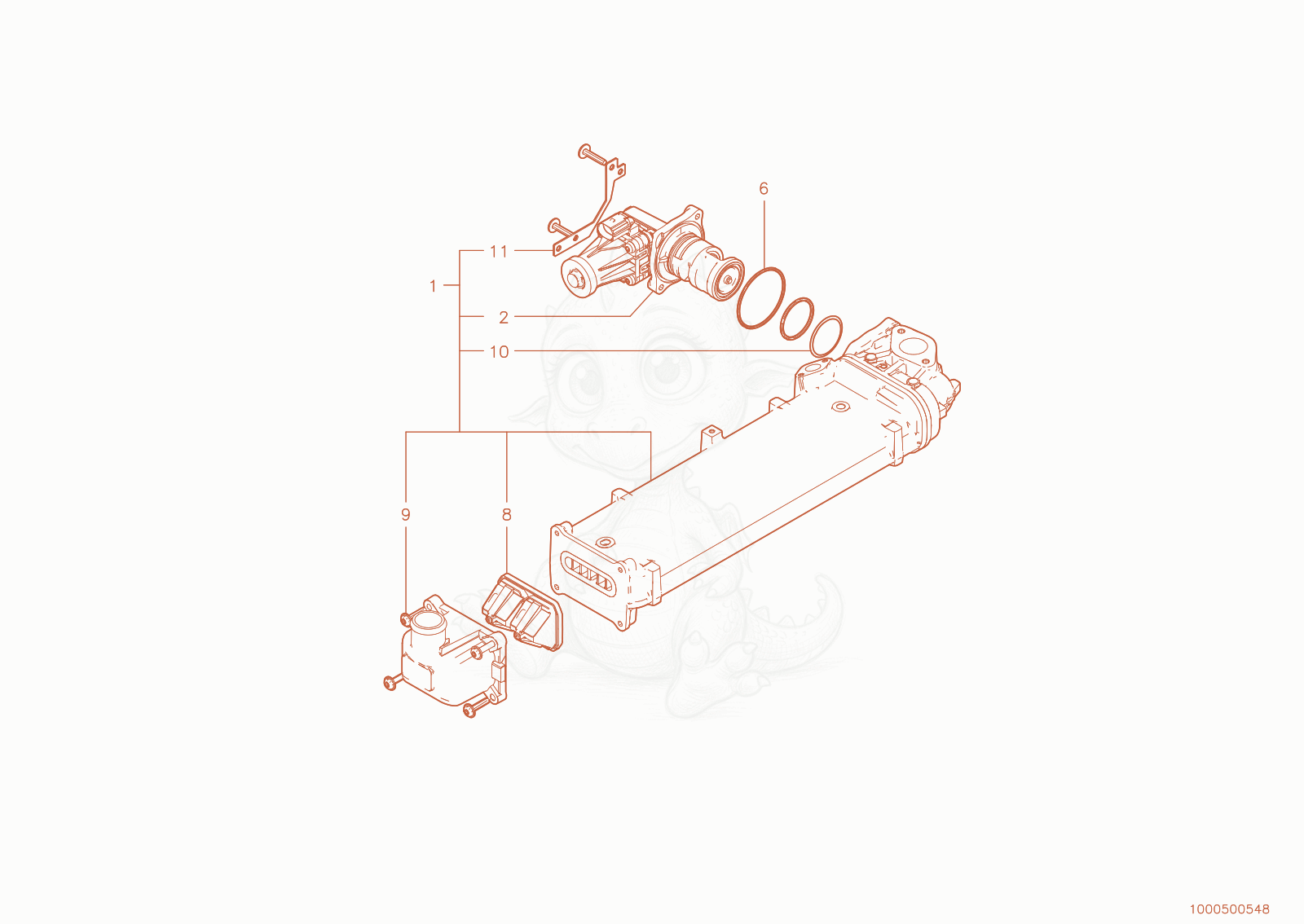 Exploded parts diagram of the EGR Cooler of a Wacker Neuson TH745(416-32), with numbered balloons