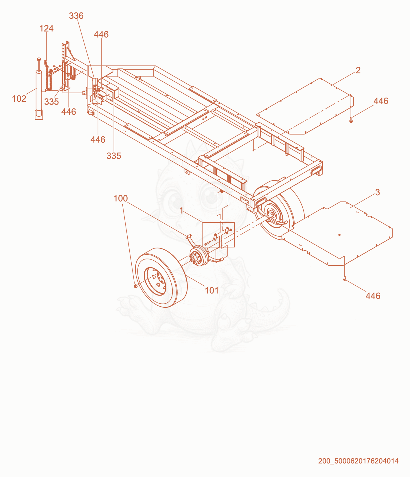 Exploded parts diagram of the Trailer cpl. of a Wacker Neuson E2200, with numbered balloons