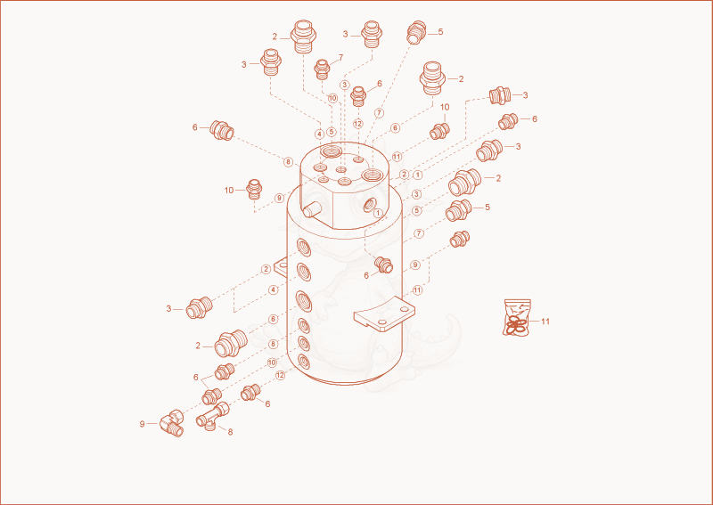 Exploded parts diagram of the turning joint of a Wacker Neuson 3802WD, with numbered balloons