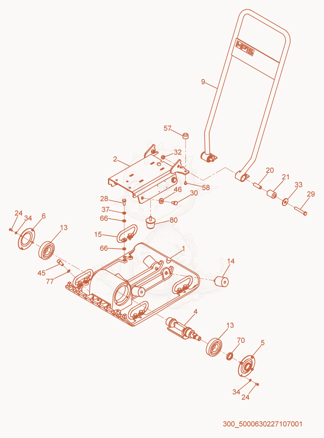 Exploded parts diagram of the Baseplate/Console cpl. of a Wacker Neuson MP15A, with numbered balloons