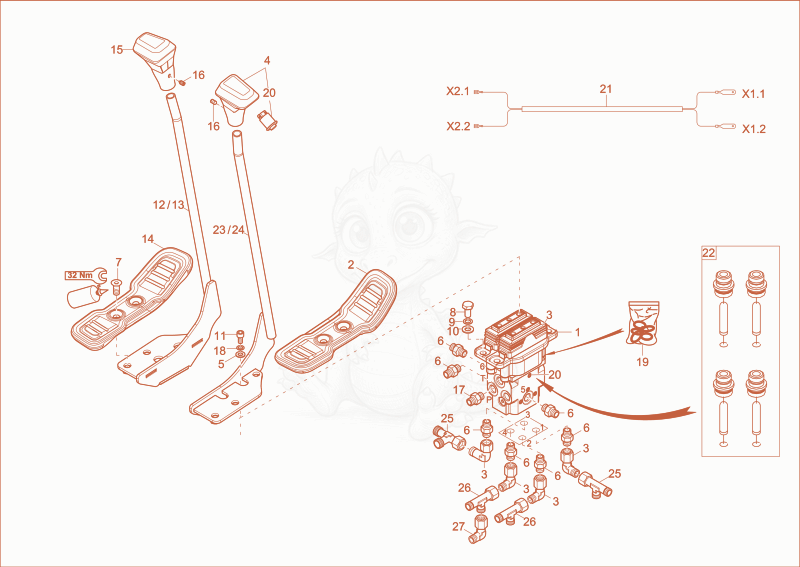 Exploded parts diagram of the driving valve of a Wacker Neuson 14504, with numbered balloons